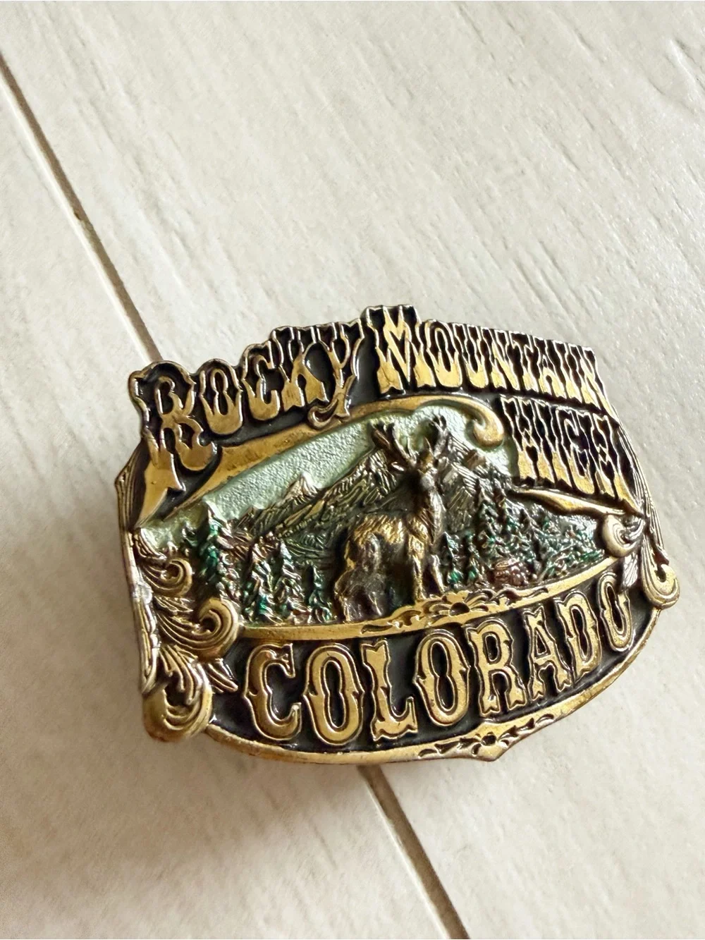 Rocky Mountain High Colorado H187 Brass Belt Buckle Great American Buckle 1981